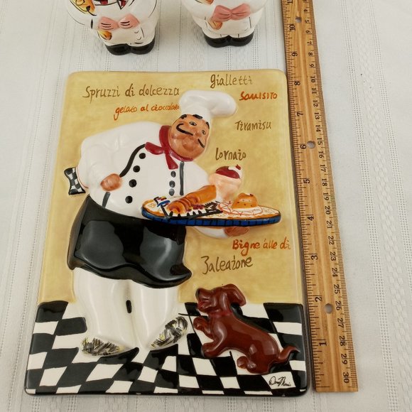 Dena Marie 3-D Ceramic Wall Hanging Bistro Chef and Chef Salt & Pepper Shakers - Picture 9 of 12